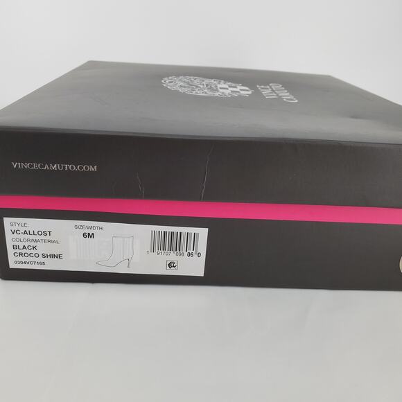 Vince Camuto Women's 6M Allost Black Croco Pointy Toe Ankle Boot 3in Heel New - Picture 11 of 12